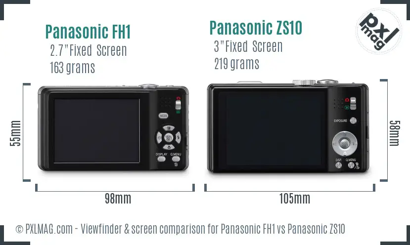 Panasonic FH1 vs Panasonic ZS10 Screen and Viewfinder comparison