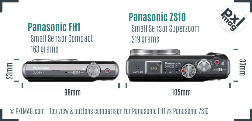 Panasonic FH1 vs Panasonic ZS10 top view buttons comparison
