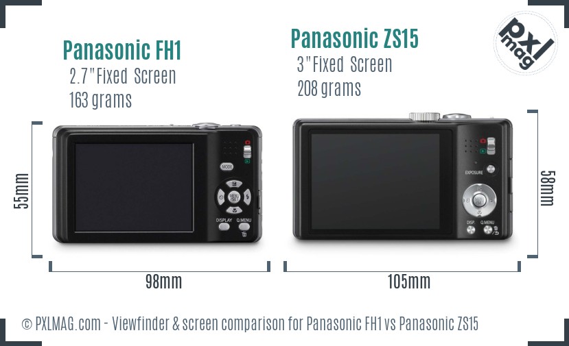 Panasonic FH1 vs Panasonic ZS15 Screen and Viewfinder comparison