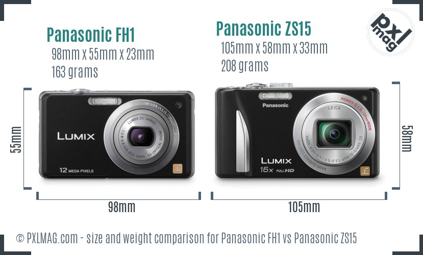 Panasonic FH1 vs Panasonic ZS15 size comparison