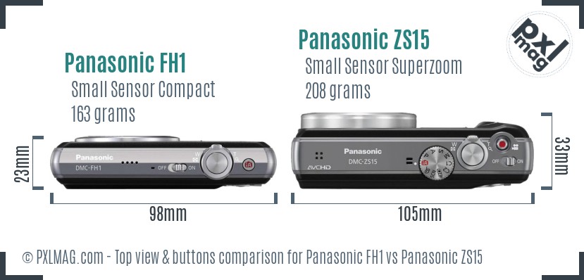 Panasonic FH1 vs Panasonic ZS15 top view buttons comparison