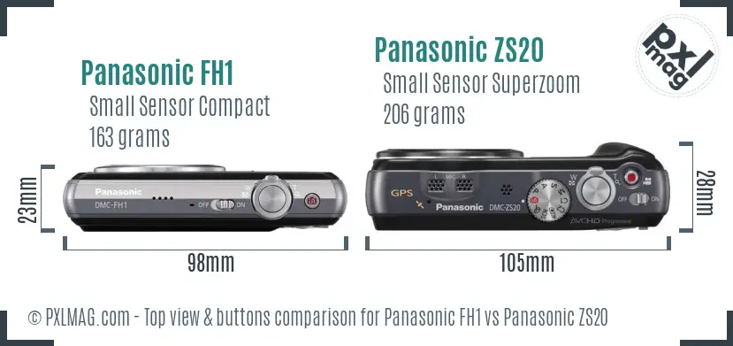Panasonic FH1 vs Panasonic ZS20 top view buttons comparison