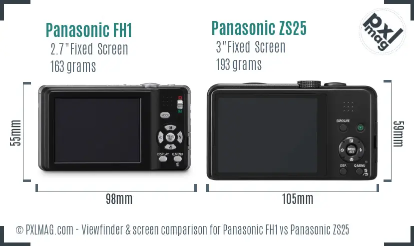 Panasonic FH1 vs Panasonic ZS25 Screen and Viewfinder comparison