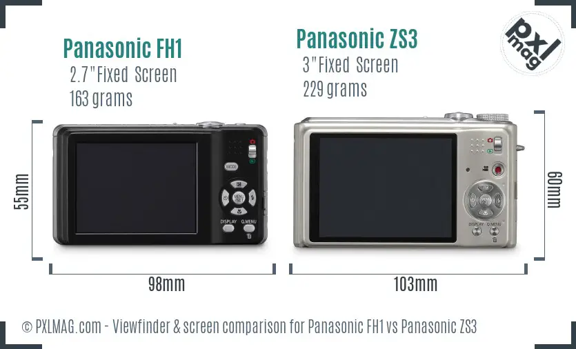 Panasonic FH1 vs Panasonic ZS3 Screen and Viewfinder comparison