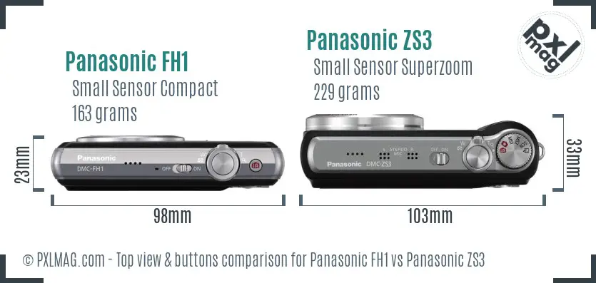 Panasonic FH1 vs Panasonic ZS3 top view buttons comparison