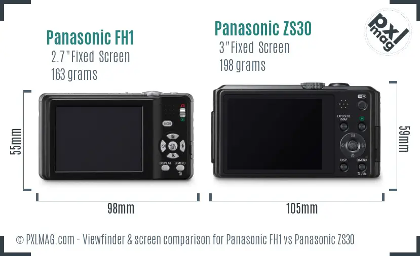 Panasonic FH1 vs Panasonic ZS30 Screen and Viewfinder comparison