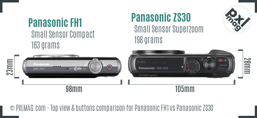 Panasonic FH1 vs Panasonic ZS30 top view buttons comparison