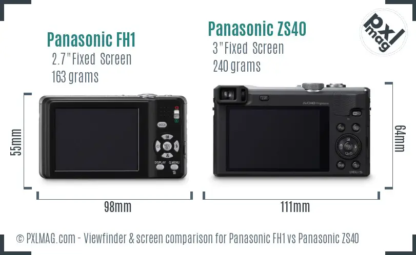 Panasonic FH1 vs Panasonic ZS40 Screen and Viewfinder comparison