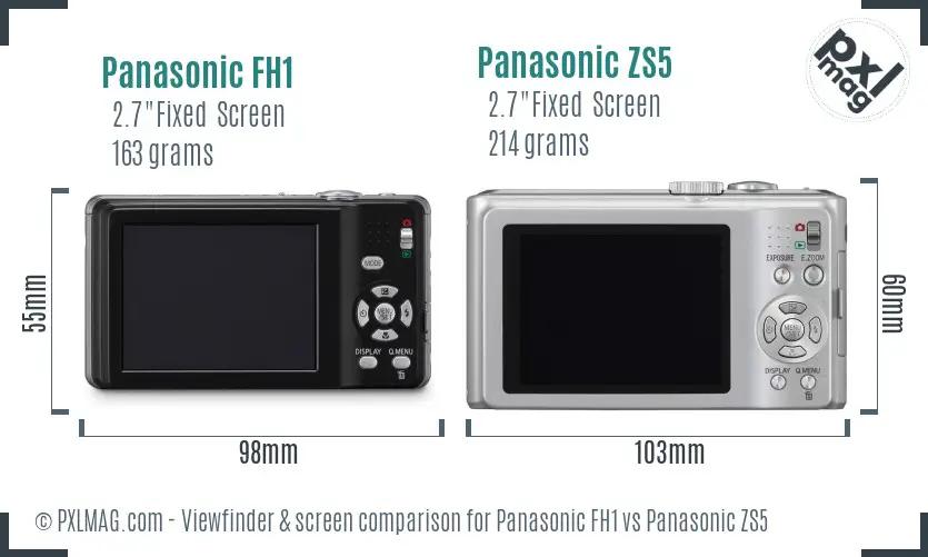 Panasonic FH1 vs Panasonic ZS5 Screen and Viewfinder comparison
