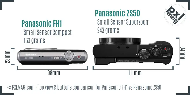 Panasonic FH1 vs Panasonic ZS50 top view buttons comparison