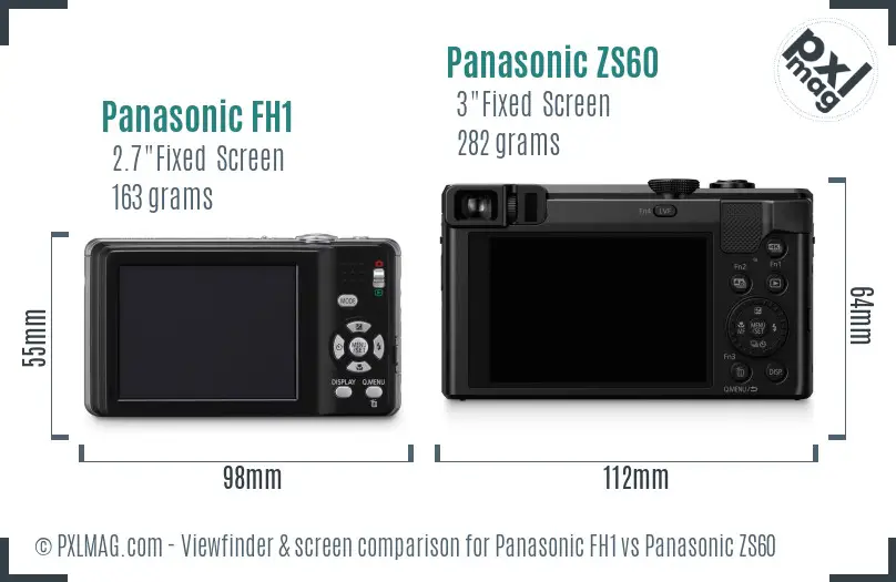 Panasonic FH1 vs Panasonic ZS60 Screen and Viewfinder comparison
