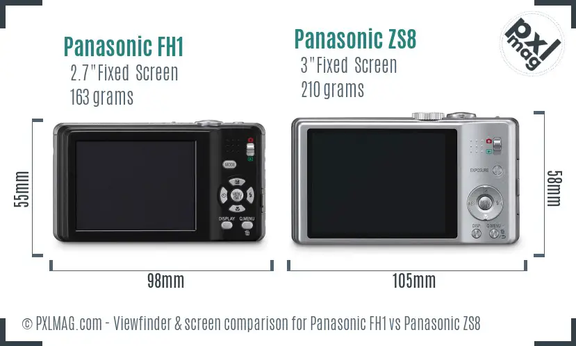 Panasonic FH1 vs Panasonic ZS8 Screen and Viewfinder comparison
