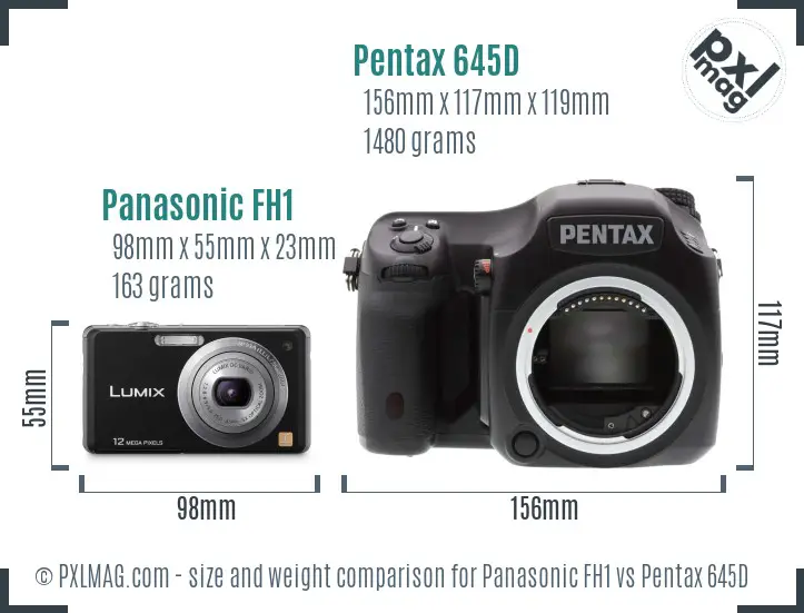 Panasonic FH1 vs Pentax 645D size comparison