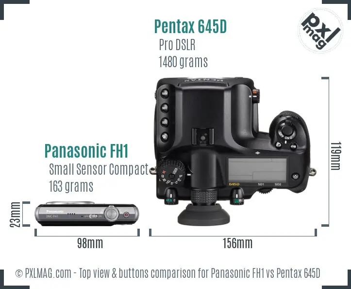 Panasonic FH1 vs Pentax 645D top view buttons comparison