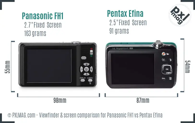 Panasonic FH1 vs Pentax Efina Screen and Viewfinder comparison