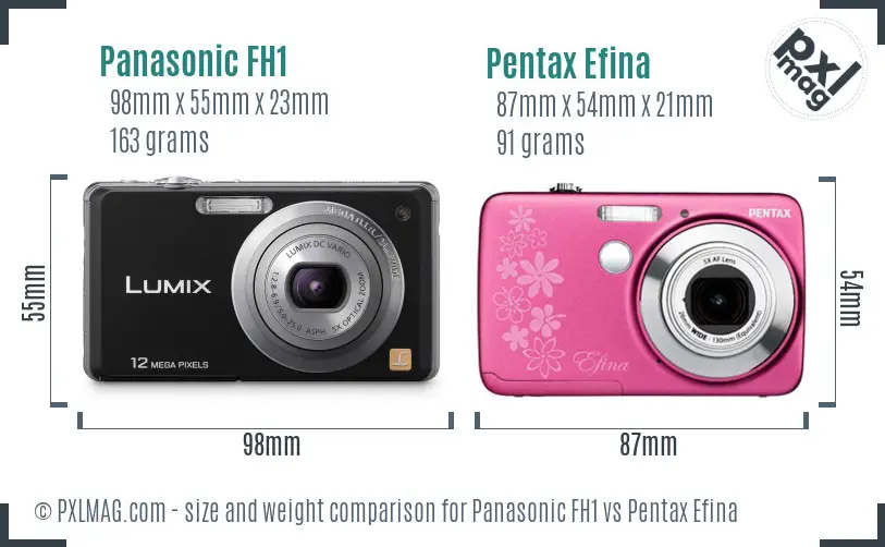 Panasonic FH1 vs Pentax Efina size comparison