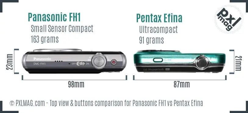 Panasonic FH1 vs Pentax Efina top view buttons comparison