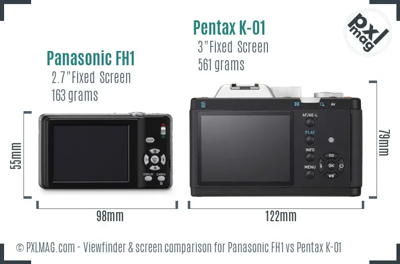 Panasonic FH1 vs Pentax K-01 Screen and Viewfinder comparison