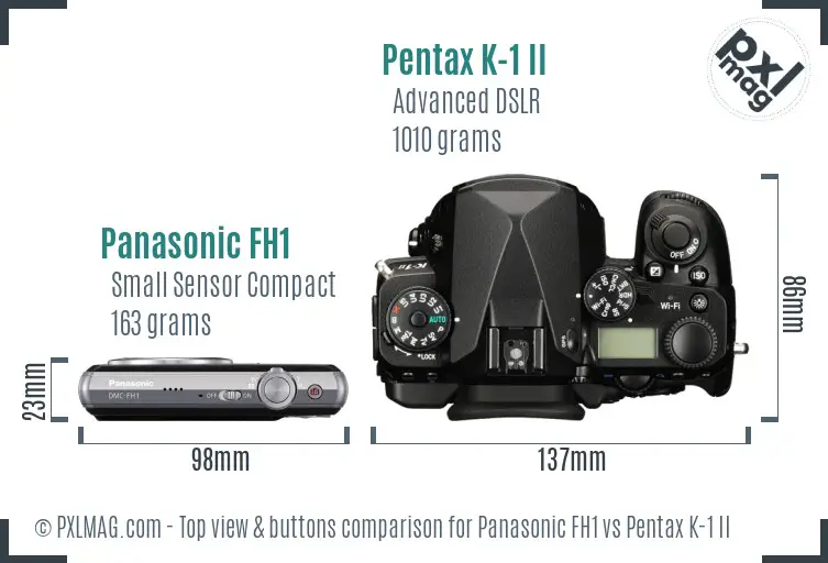 Panasonic FH1 vs Pentax K-1 II top view buttons comparison