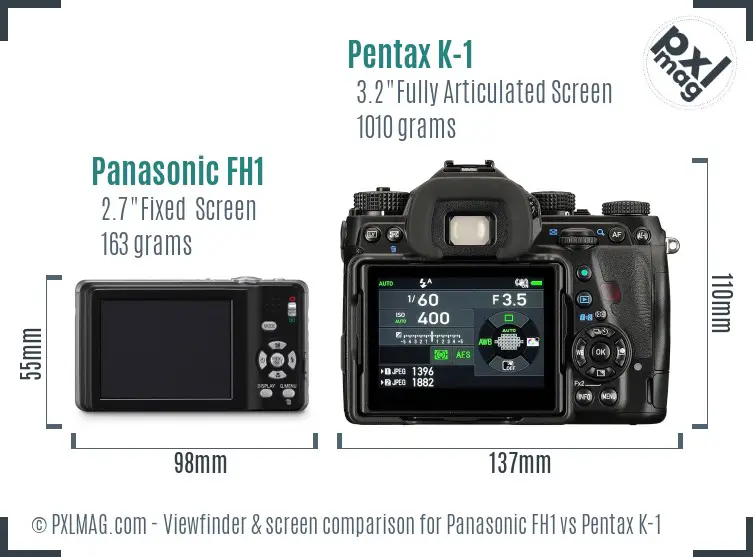 Panasonic FH1 vs Pentax K-1 Screen and Viewfinder comparison