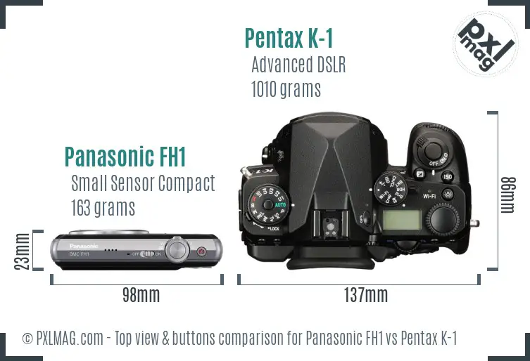 Panasonic FH1 vs Pentax K-1 top view buttons comparison