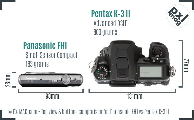 Panasonic FH1 vs Pentax K-3 II top view buttons comparison