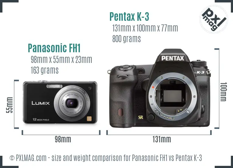 Panasonic FH1 vs Pentax K-3 size comparison