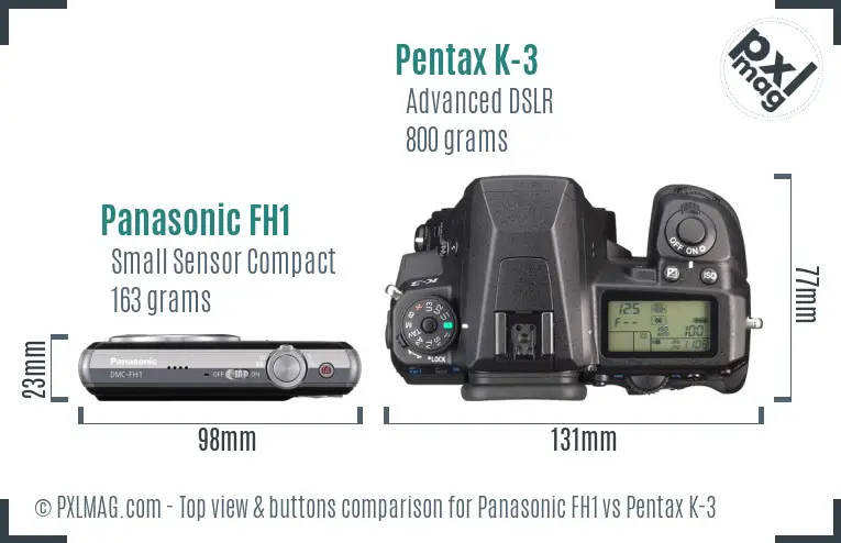 Panasonic FH1 vs Pentax K-3 top view buttons comparison