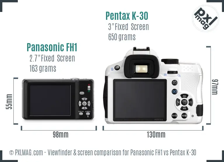 Panasonic FH1 vs Pentax K-30 Screen and Viewfinder comparison