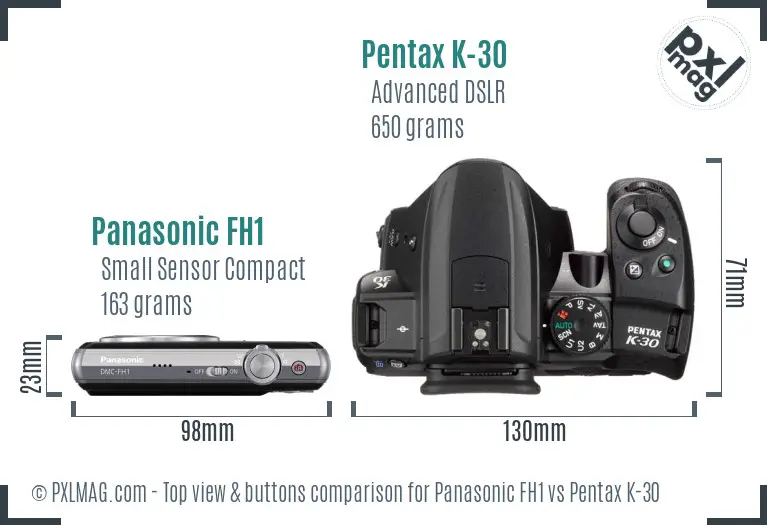 Panasonic FH1 vs Pentax K-30 top view buttons comparison