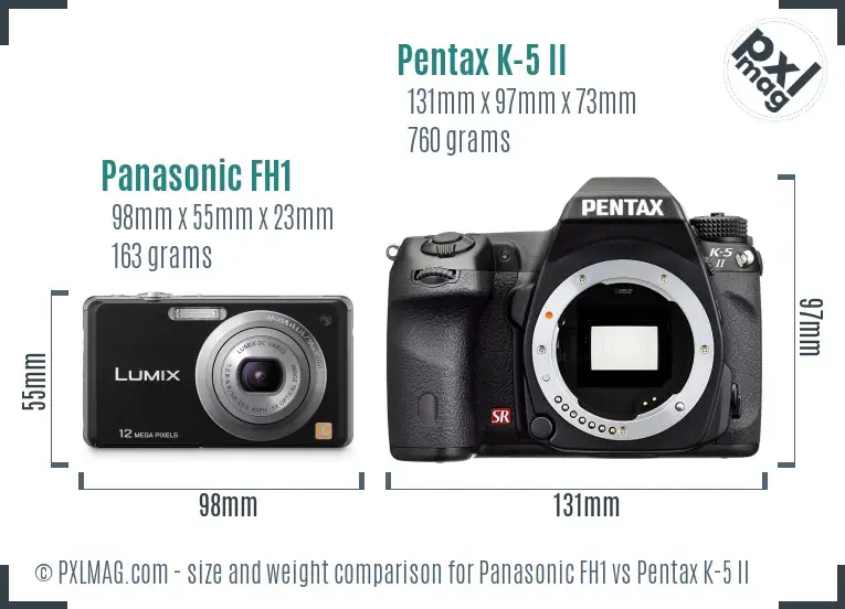 Panasonic FH1 vs Pentax K-5 II size comparison