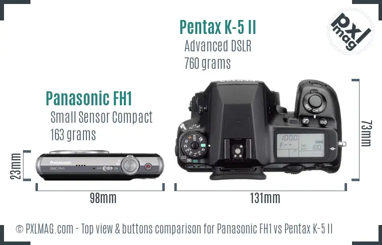 Panasonic FH1 vs Pentax K-5 II top view buttons comparison