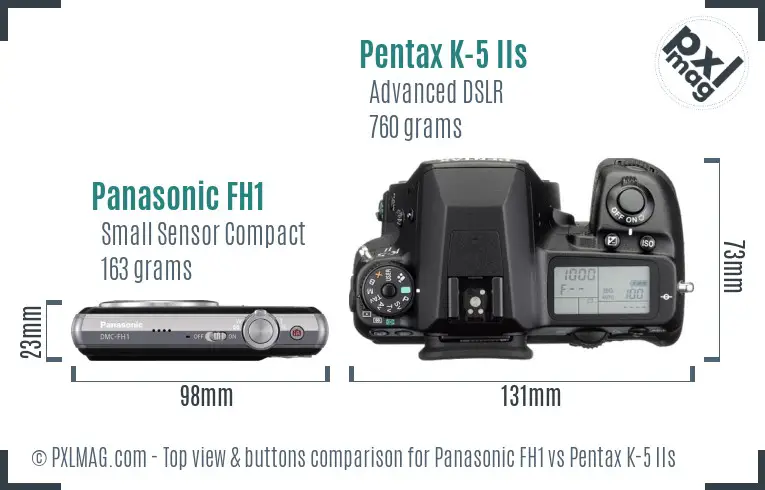 Panasonic FH1 vs Pentax K-5 IIs top view buttons comparison