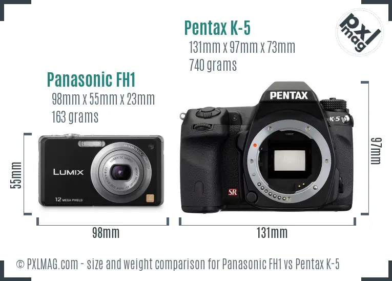 Panasonic FH1 vs Pentax K-5 size comparison