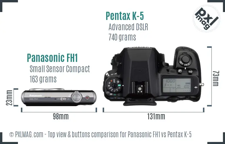 Panasonic FH1 vs Pentax K-5 top view buttons comparison