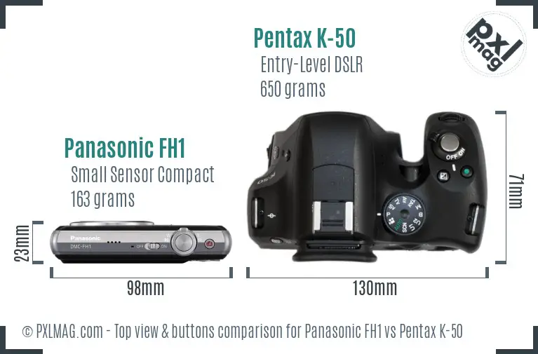 Panasonic FH1 vs Pentax K-50 top view buttons comparison