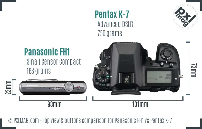 Panasonic FH1 vs Pentax K-7 top view buttons comparison