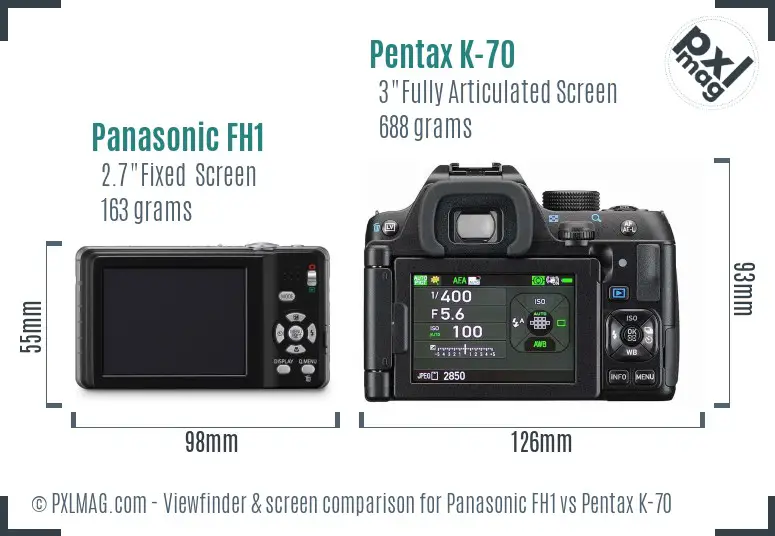 Panasonic FH1 vs Pentax K-70 Screen and Viewfinder comparison