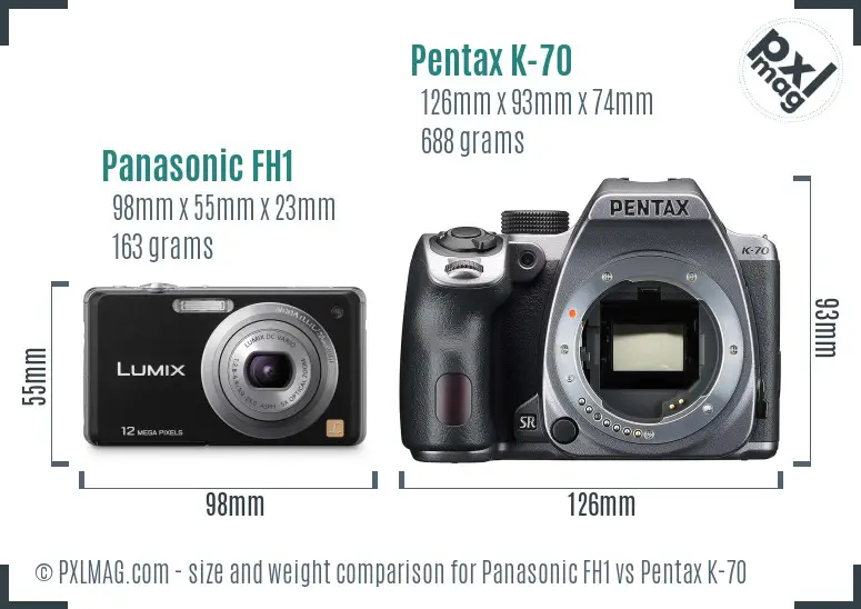 Panasonic FH1 vs Pentax K-70 size comparison