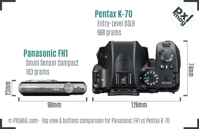 Panasonic FH1 vs Pentax K-70 top view buttons comparison
