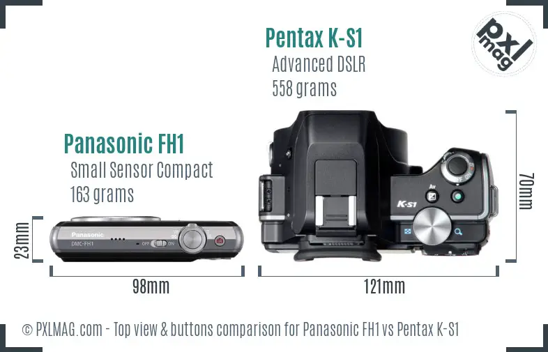 Panasonic FH1 vs Pentax K-S1 top view buttons comparison