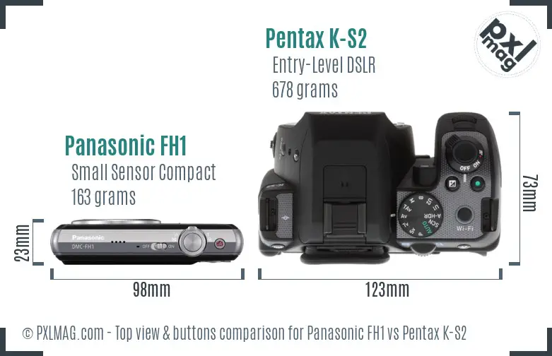 Panasonic FH1 vs Pentax K-S2 top view buttons comparison