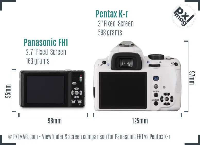 Panasonic FH1 vs Pentax K-r Screen and Viewfinder comparison