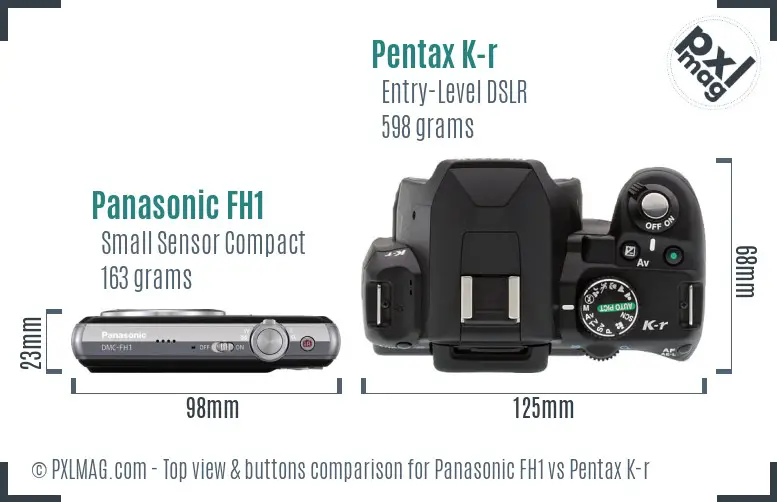Panasonic FH1 vs Pentax K-r top view buttons comparison