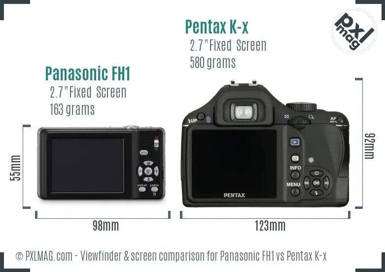 Panasonic FH1 vs Pentax K-x Screen and Viewfinder comparison