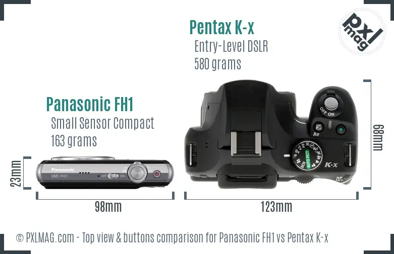 Panasonic FH1 vs Pentax K-x top view buttons comparison