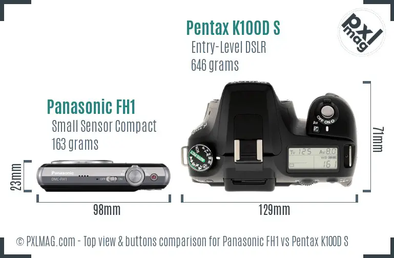 Panasonic FH1 vs Pentax K100D S top view buttons comparison