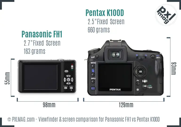 Panasonic FH1 vs Pentax K100D Screen and Viewfinder comparison