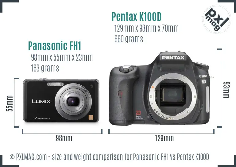 Panasonic FH1 vs Pentax K100D size comparison