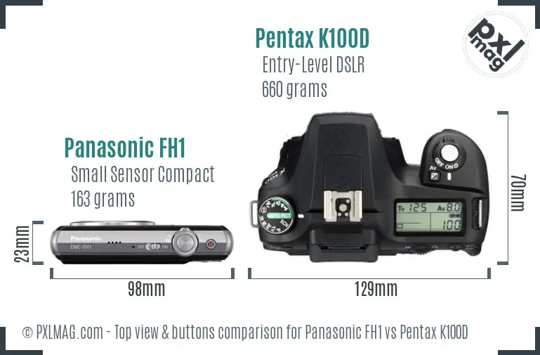 Panasonic FH1 vs Pentax K100D top view buttons comparison